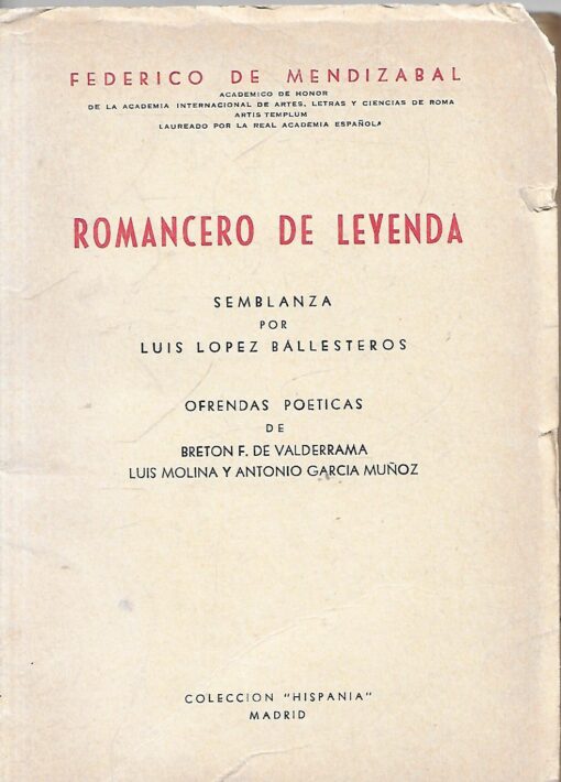 48066 510x710 - ROMANCERO DE LEYENDA SEMBLANZA POR LUIS LOPEZ BALLESTEROS