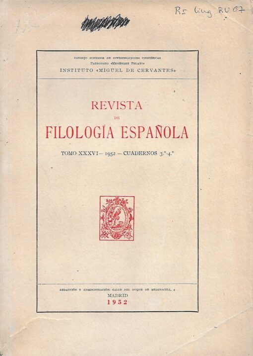 15395 510x716 - REVISTA DE FILOLOGIA ESPAÑOLA TOMO XXXVI CUADERNOS 3 Y 4