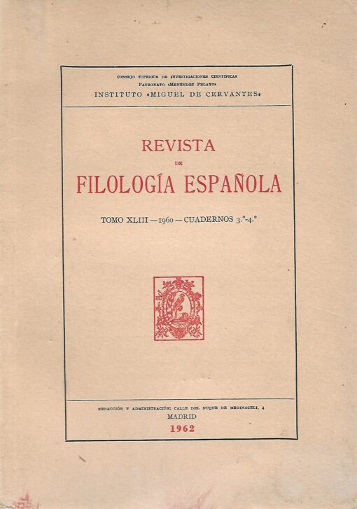 46556 510x727 - REVISTA DE FILOLOGIA ESPAÑOLA TOMO XLIII 1960 CUADERNOS 3º - 4º